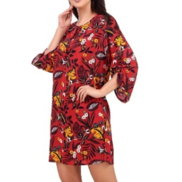 BoheeWohee Women Bohemian Vintage Neck-Tie Printed Shift, Size XXL - Picture 1 of 6